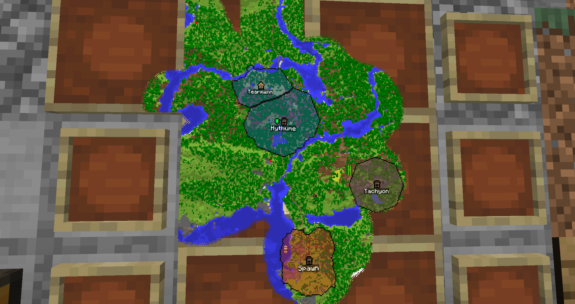 Town claims drawn on the world map